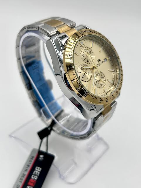 Best Win Watch Premium Quality Golden Dial with 2 Tone Chain Date,Chronograph Time with Original Box D-17