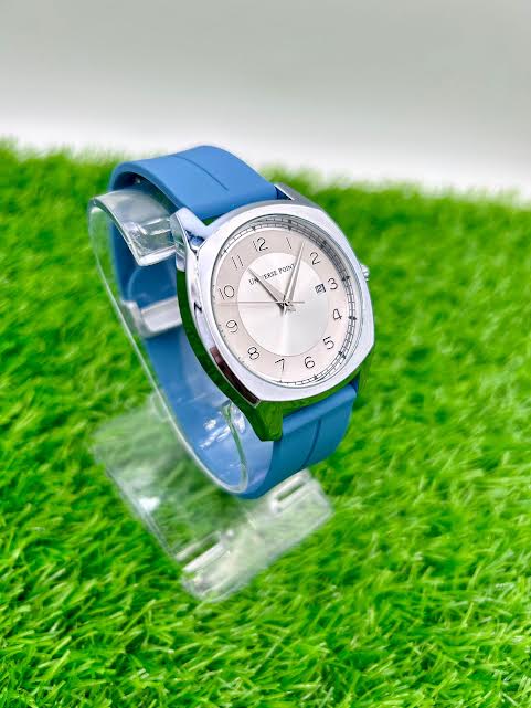 MEN'S  QUARTZ WATCHES Silver Dial with Sky blue Silicone Rubber Belt with Magnet lock D-24