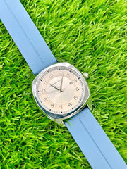 MEN'S  QUARTZ WATCHES Silver Dial with Sky blue Silicone Rubber Belt with Magnet lock D-24