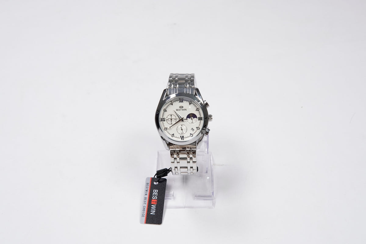 BEST WIN Classy Watch for Men’s  Silver chain with White dial D-02