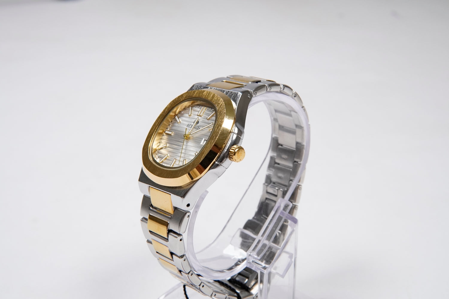 BEST WIN PREMIUM QUALITY 2 TONE CHAIN  WITH GOLDEN DIAL DATE TIME