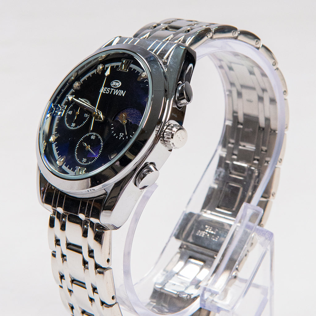 PREMIUM QUALITY WATCH  Blue Dail with silver Chain  Time ,Date Chronograph