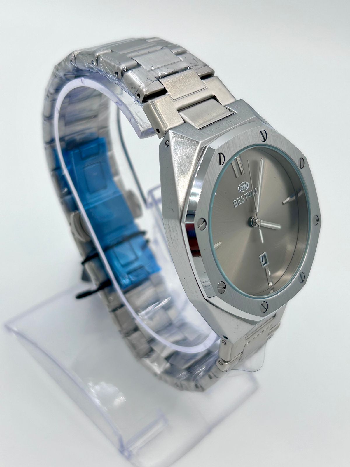 BEST WIN ORIGINAL WATCH WITH BOX  2 TONE CHAIN WITH Blue Dial